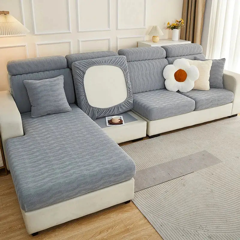 Gray Jacquard Sofa Cover Plush Velvet XL