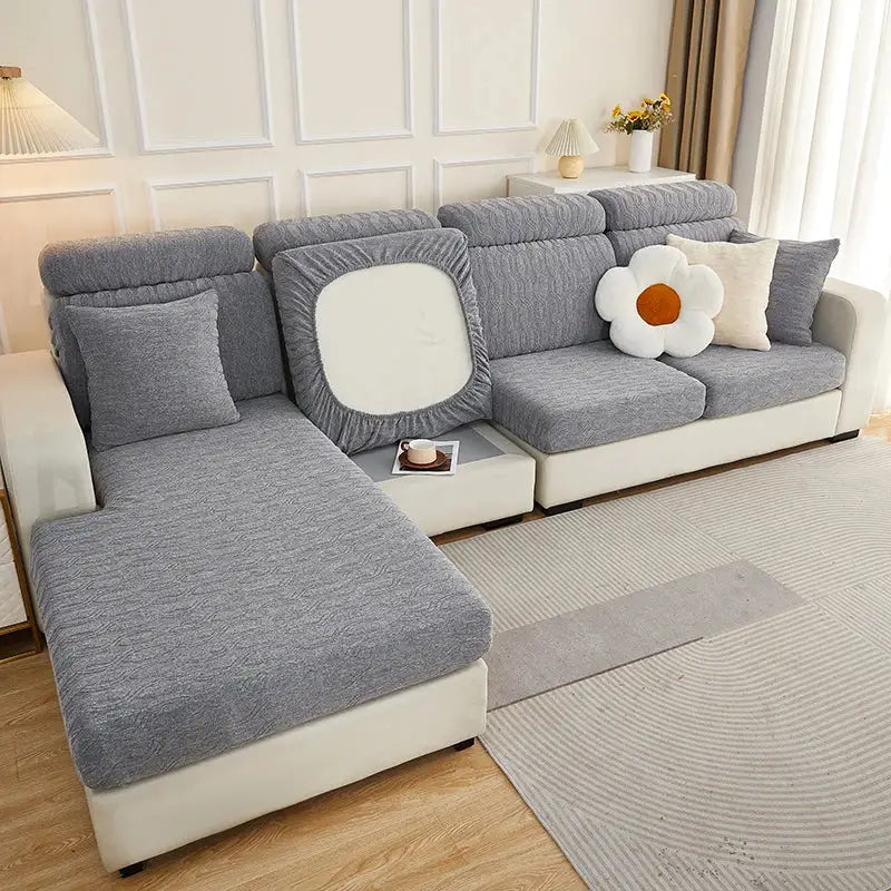 Gray Jacquard Sofa Cover Plush Velvet XL