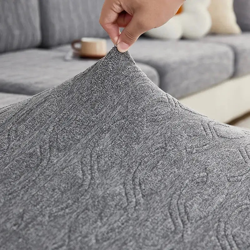 Gray Jacquard Sofa Cover Plush Velvet XL