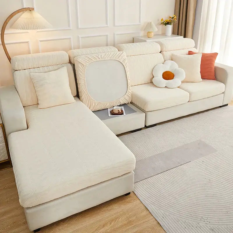 Gray Jacquard Sofa Cover Plush Velvet XL