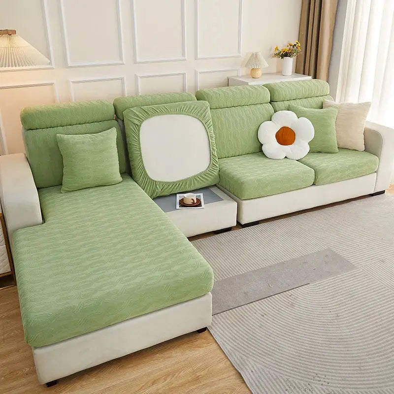 Gray Jacquard Sofa Cover Plush Velvet XL