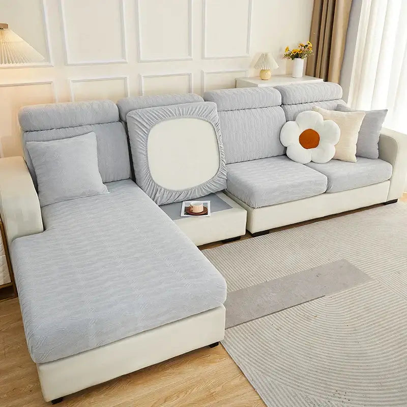 Gray Jacquard Sofa Cover Plush Velvet XL