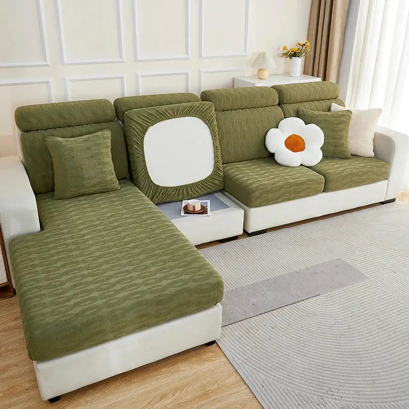 Gray Jacquard Sofa Cover Plush Velvet XL