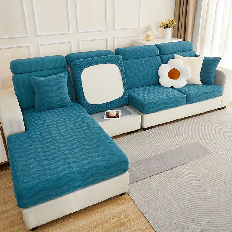 Gray Jacquard Sofa Cover Plush Velvet XL