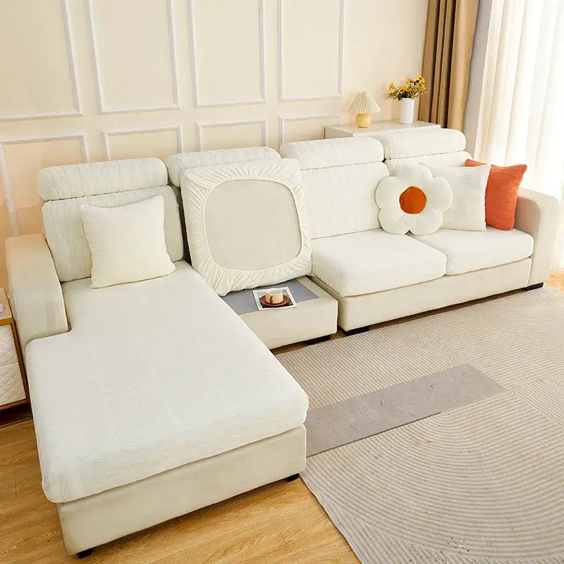 Gray Jacquard Sofa Cover Plush Velvet XL