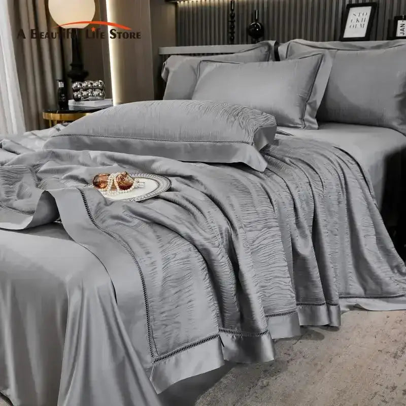 Gray Ruched Quilt Set