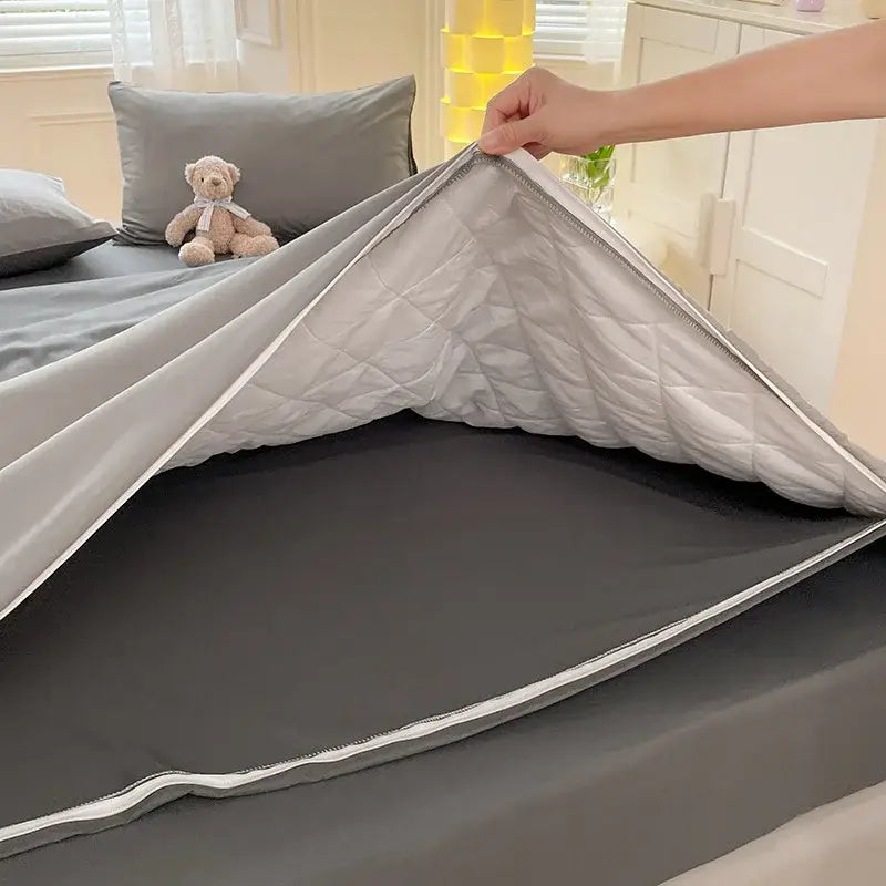 Gray Satin Quilted Duvet