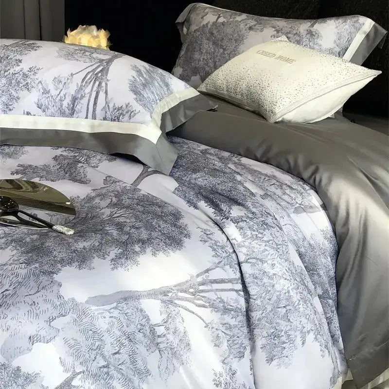 Gray Jungle Print Bedding