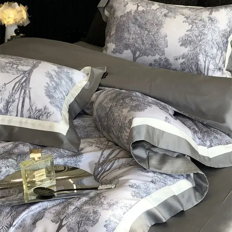 Gray Jungle Print Bedding