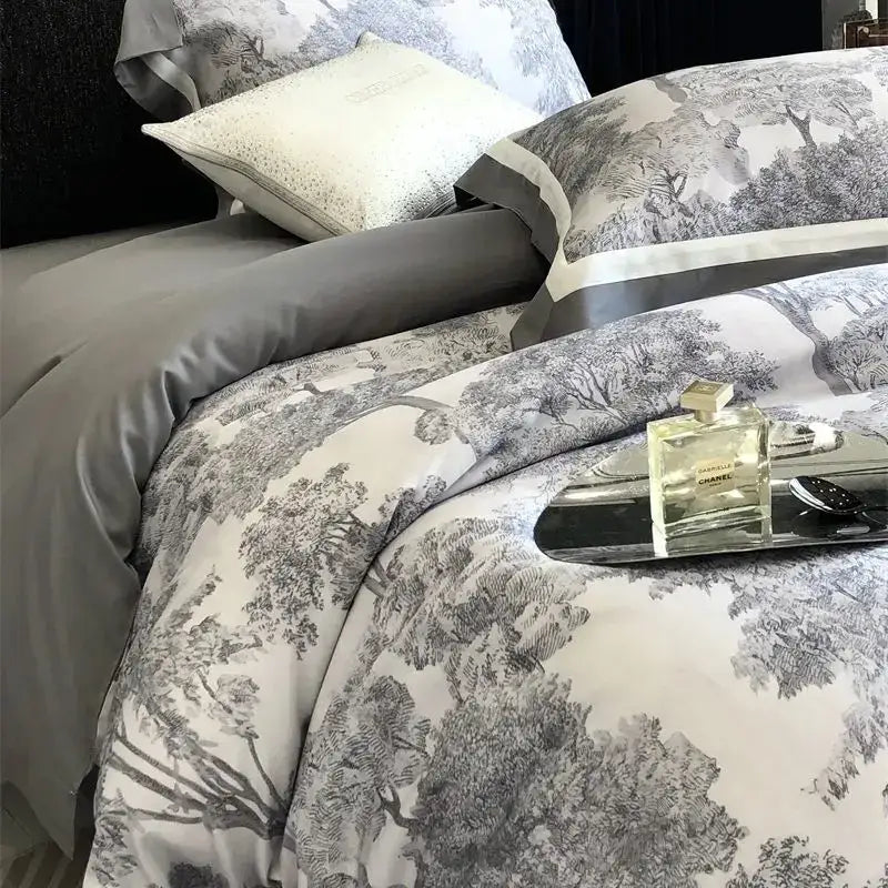 Gray Jungle Print Bedding