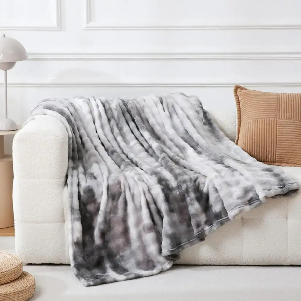 Gray Tie-Dye Fur Throw
