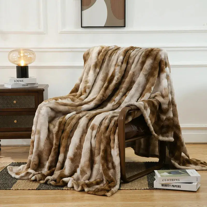 Gray Tie-Dye Fur Throw