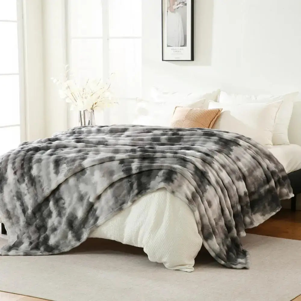 Gray Tie-Dye Fur Throw