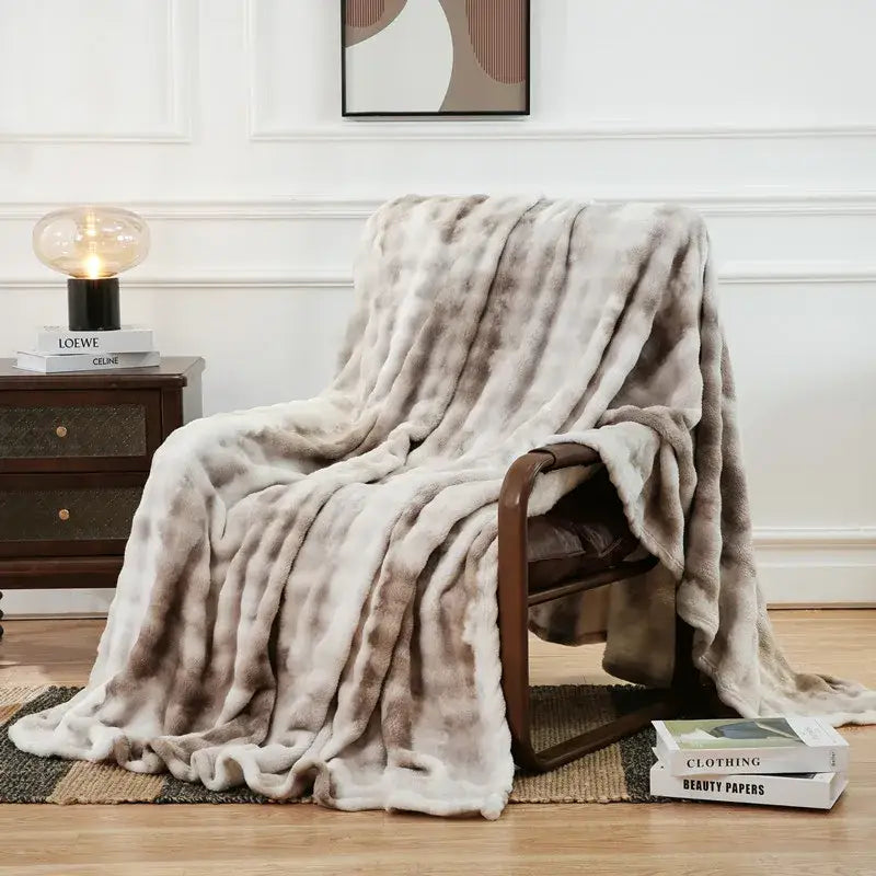Gray Tie-Dye Fur Throw