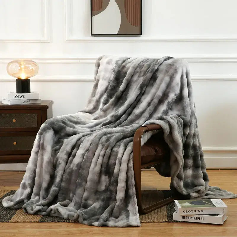 Gray Tie-Dye Fur Throw