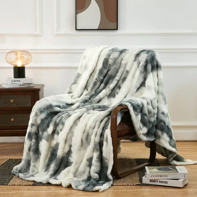 Gray Tie-Dye Fur Throw