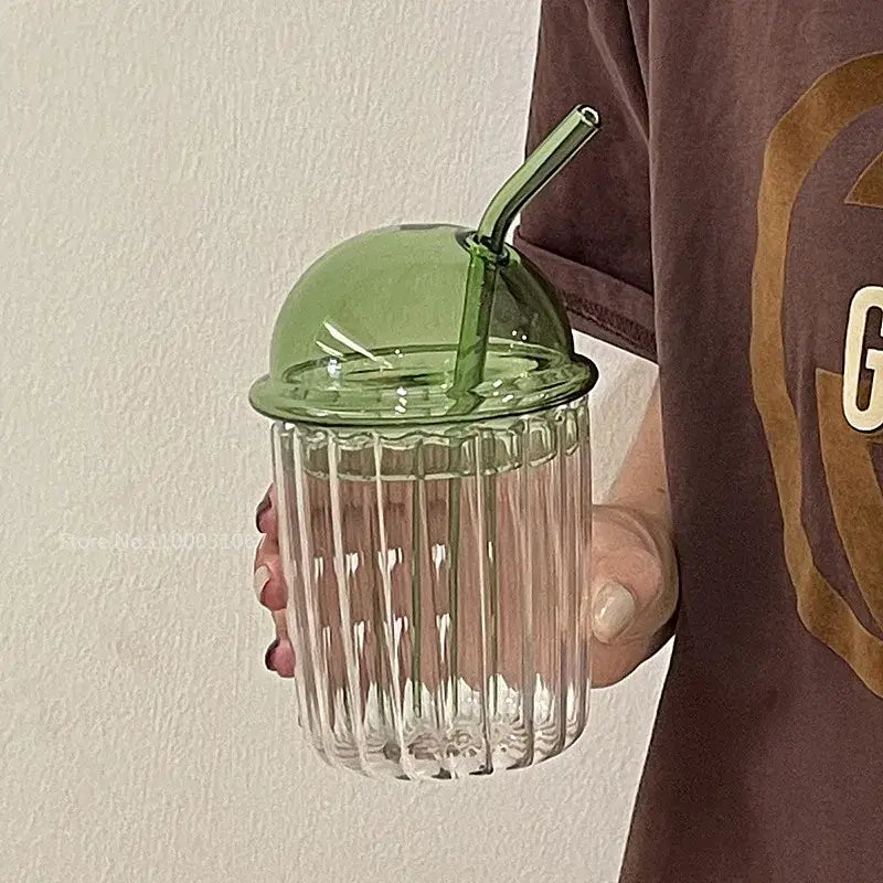 Green Striped Glass Cup