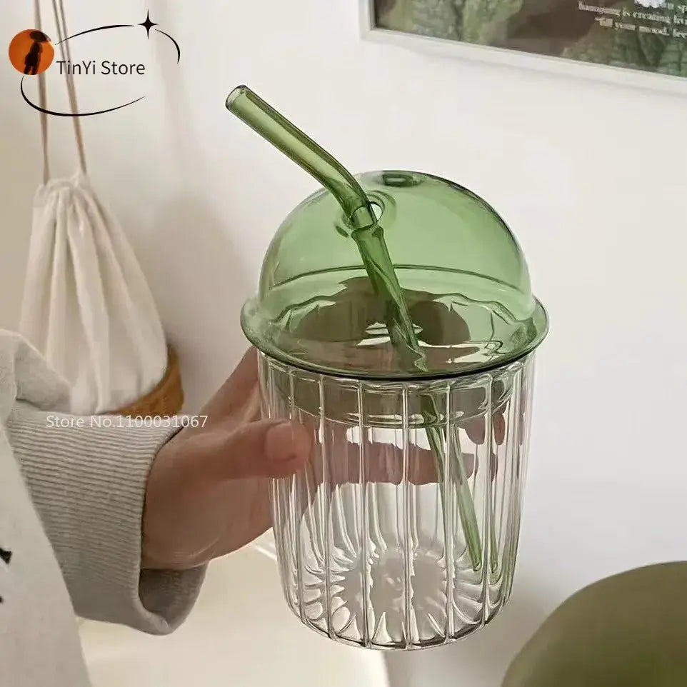 Green Striped Glass Cup