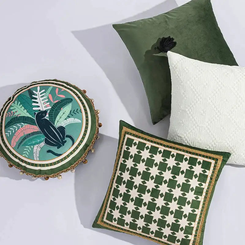 Green Geometric Tufted Cushion