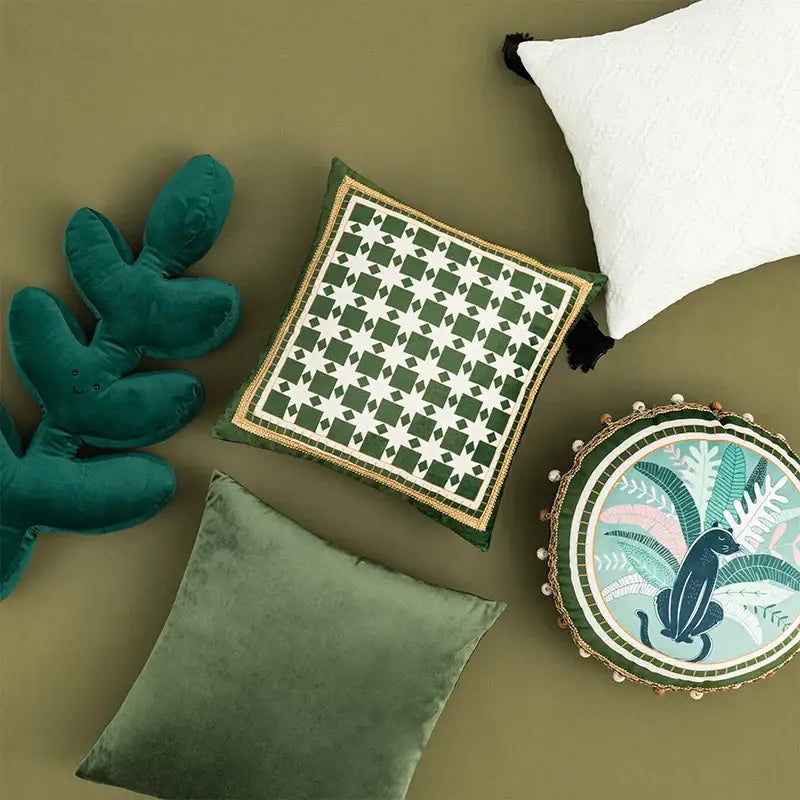 Green Geometric Tufted Cushion