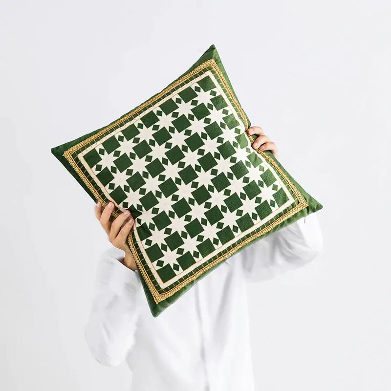 Green Geometric Tufted Cushion