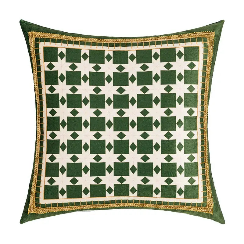 Green Geometric Tufted Cushion