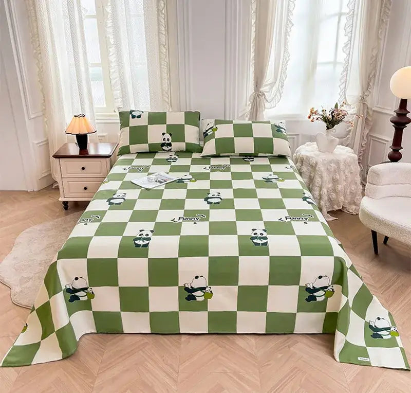 Green Panda Cotton Bedspread