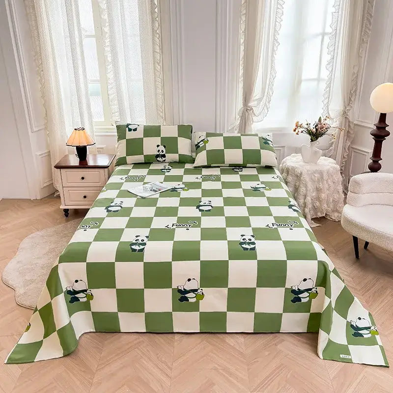 Green Panda Cotton Bedspread
