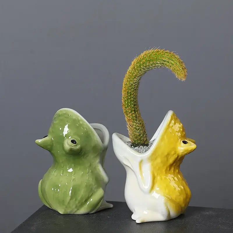 Green Ceramic Frog Planter