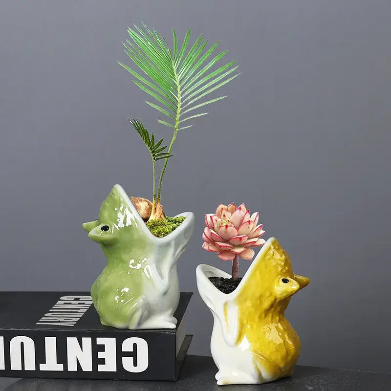 Green Ceramic Frog Planter