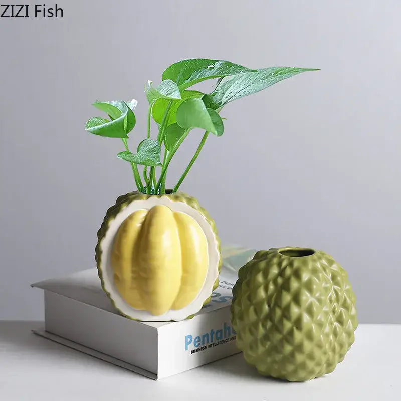 Green Ceramic Durian Vase Set
