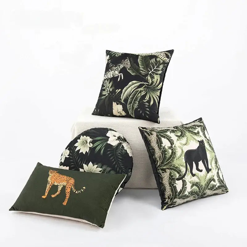 Green Jungle Panther Cushion