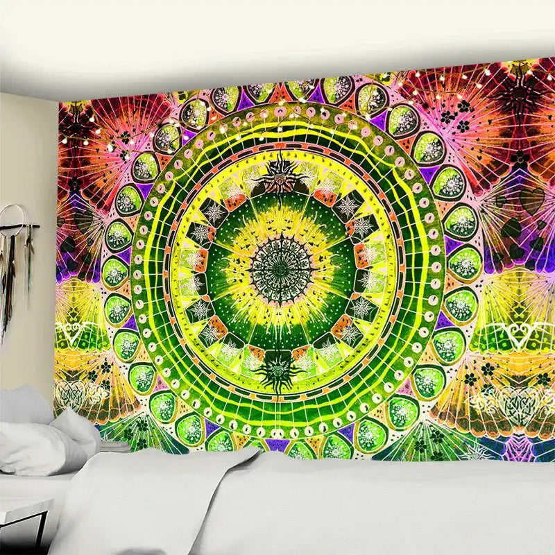 Green Mandala Wall Tapestry
