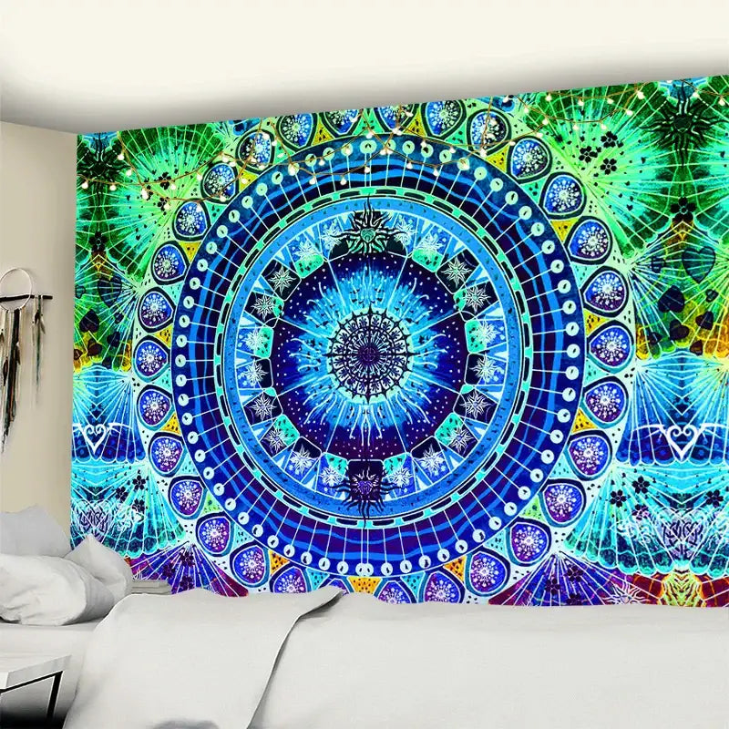 Green Mandala Wall Tapestry