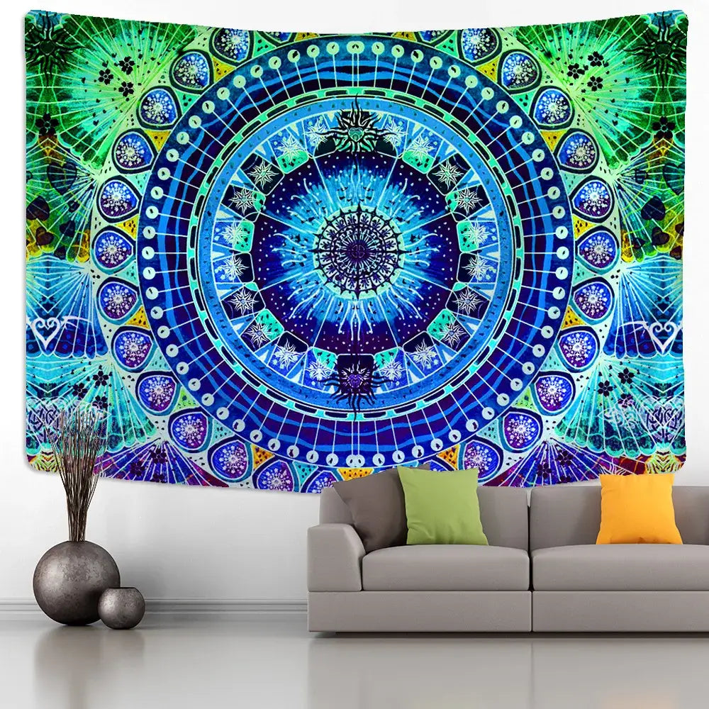 Green Mandala Wall Tapestry