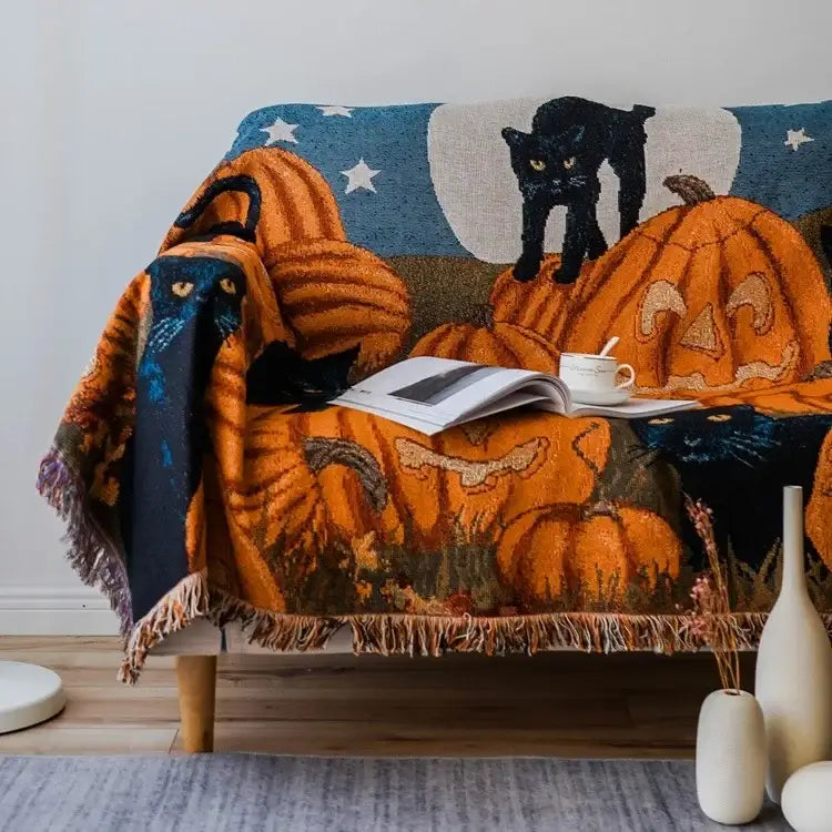 Pumpkin Cat Tassel Blanket