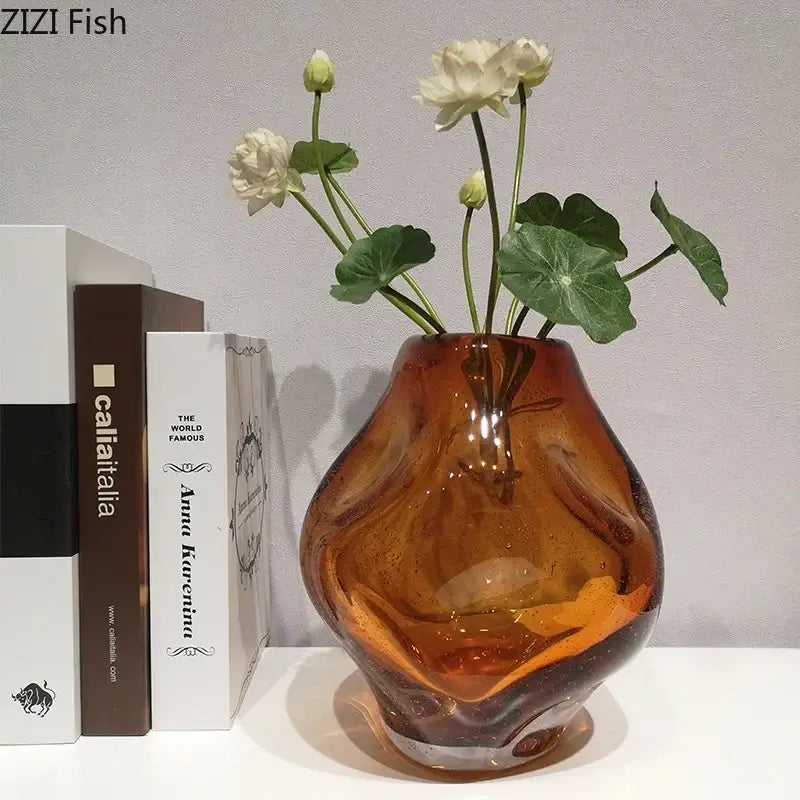 Amber Glass Flower Vase
