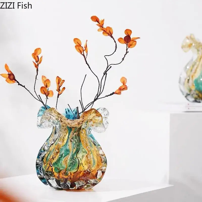 Blue Green Glass Vase