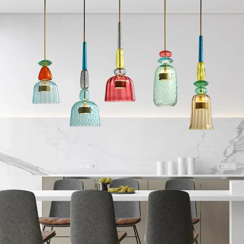 Colorful Hand-Blown Textured Glass Pendant Lights
