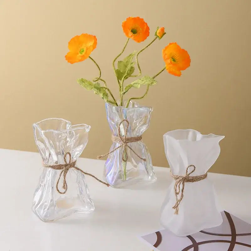 Clear Glass Folded Vase