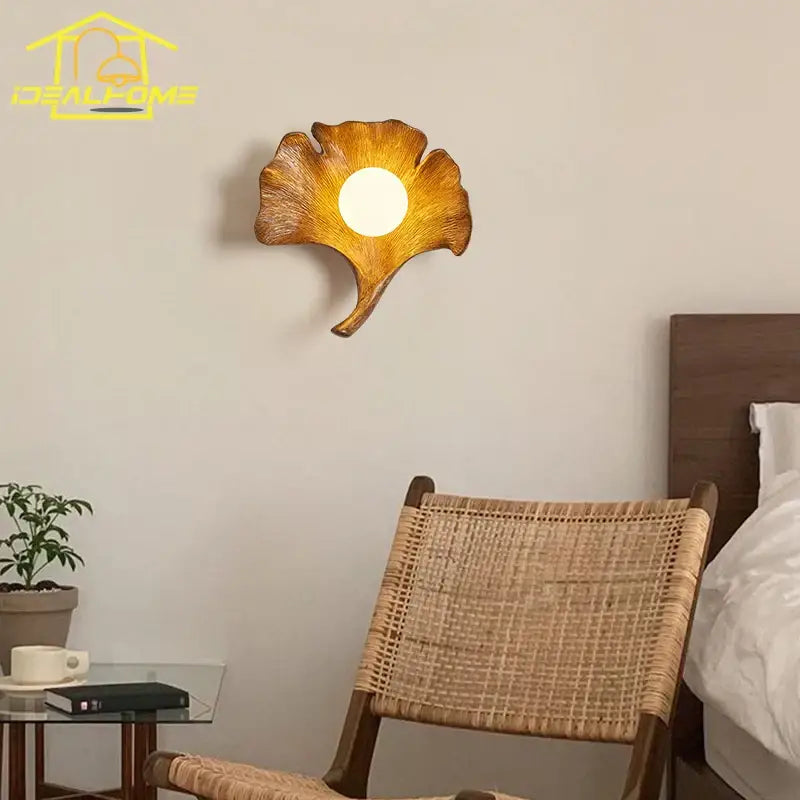 Wooden Ginkgo Resin Wall Lamp