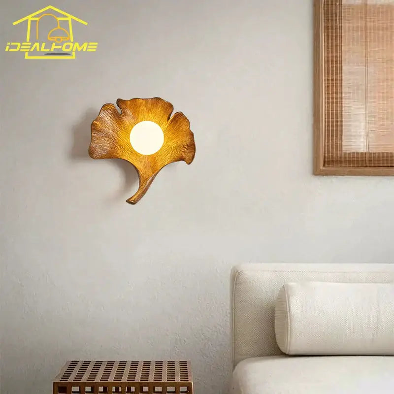 Wooden Ginkgo Resin Wall Lamp