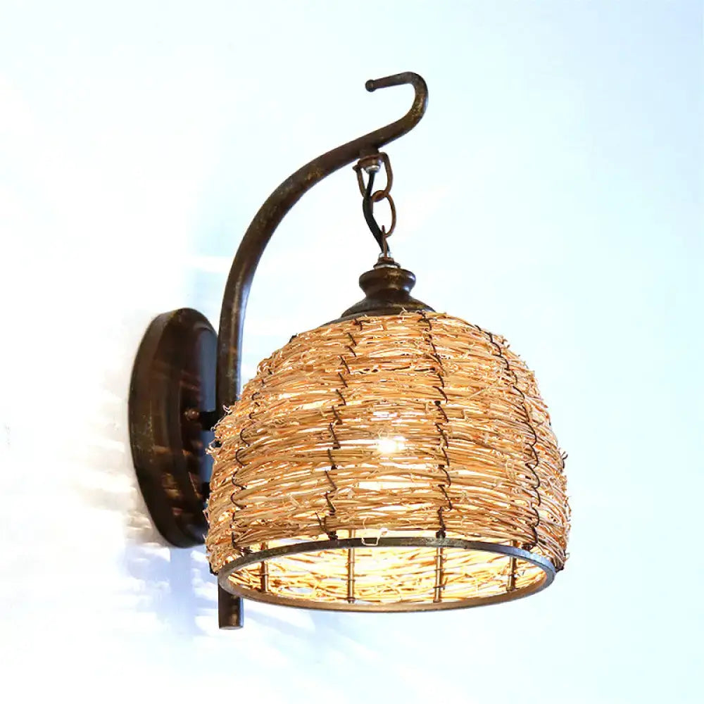 Brown Rattan Dome Sconce