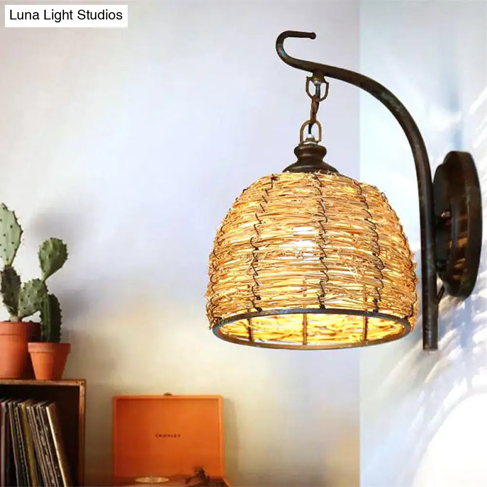 Brown Rattan Dome Sconce