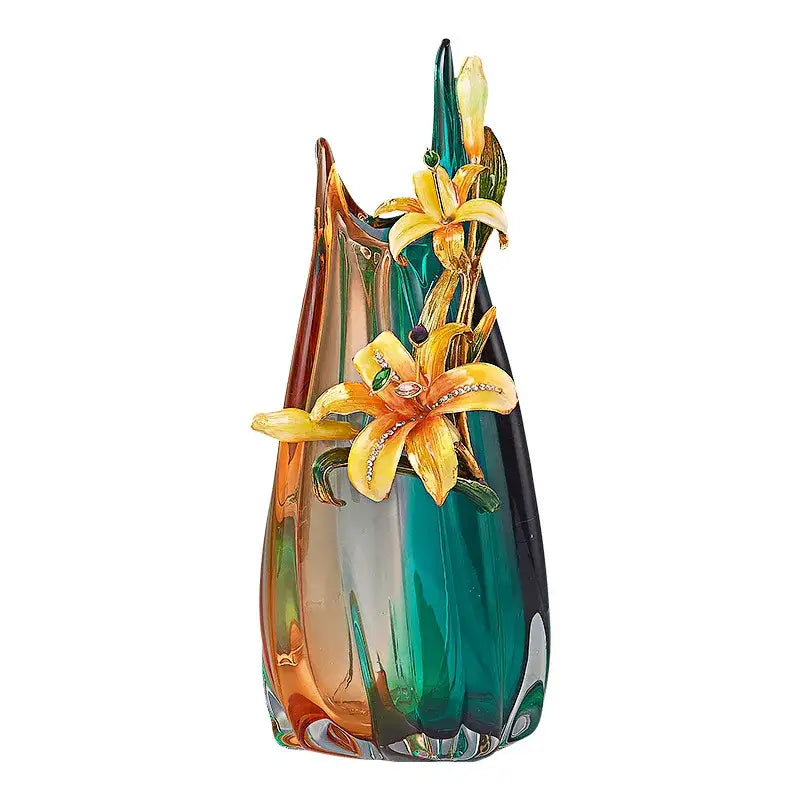 Teal Amber Enamel Vase