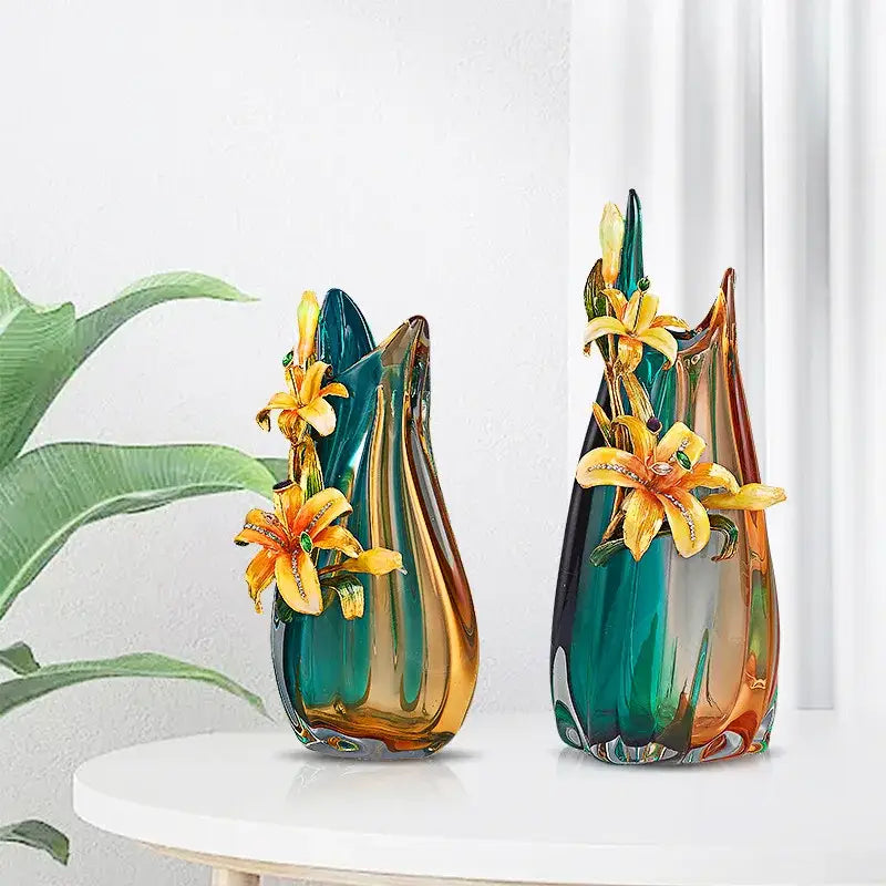 Teal Amber Enamel Vase