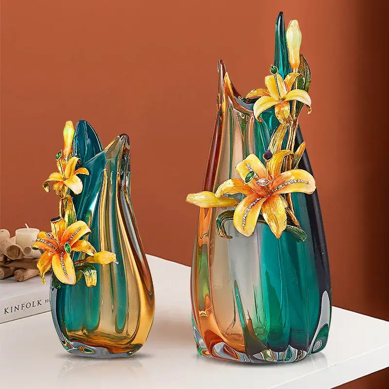 Teal Amber Enamel Vase
