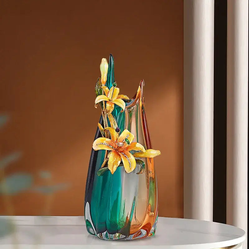 Teal Amber Enamel Vase