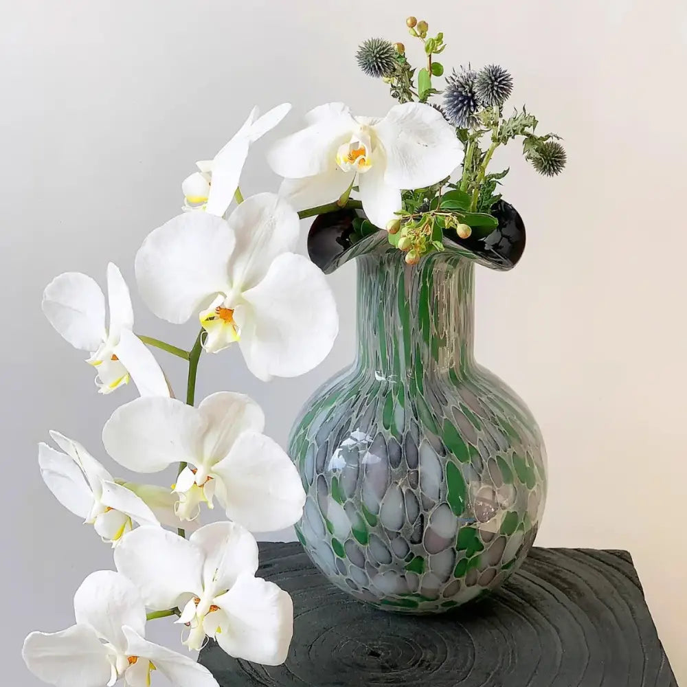Emerald Swirl Glass Vase