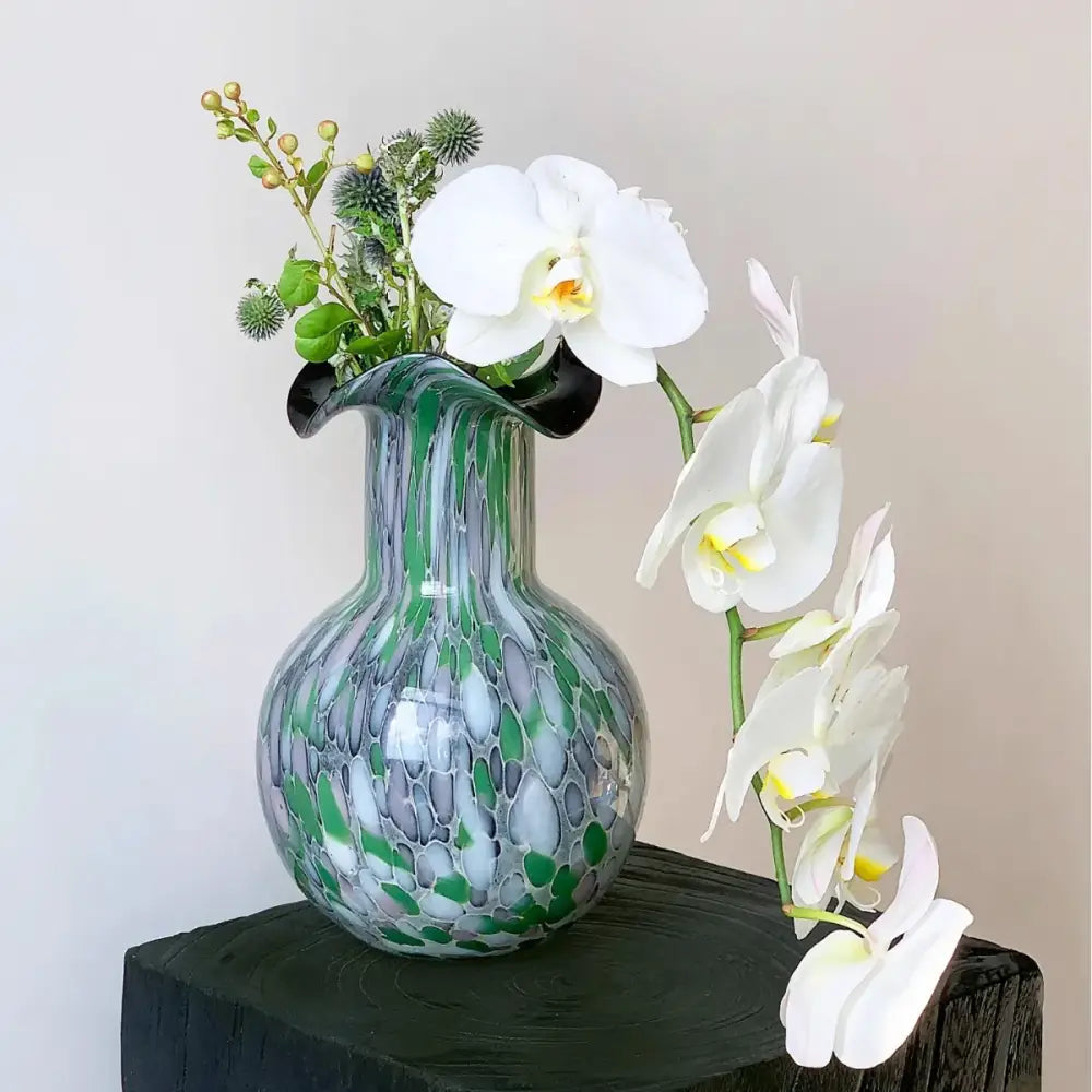 Emerald Swirl Glass Vase